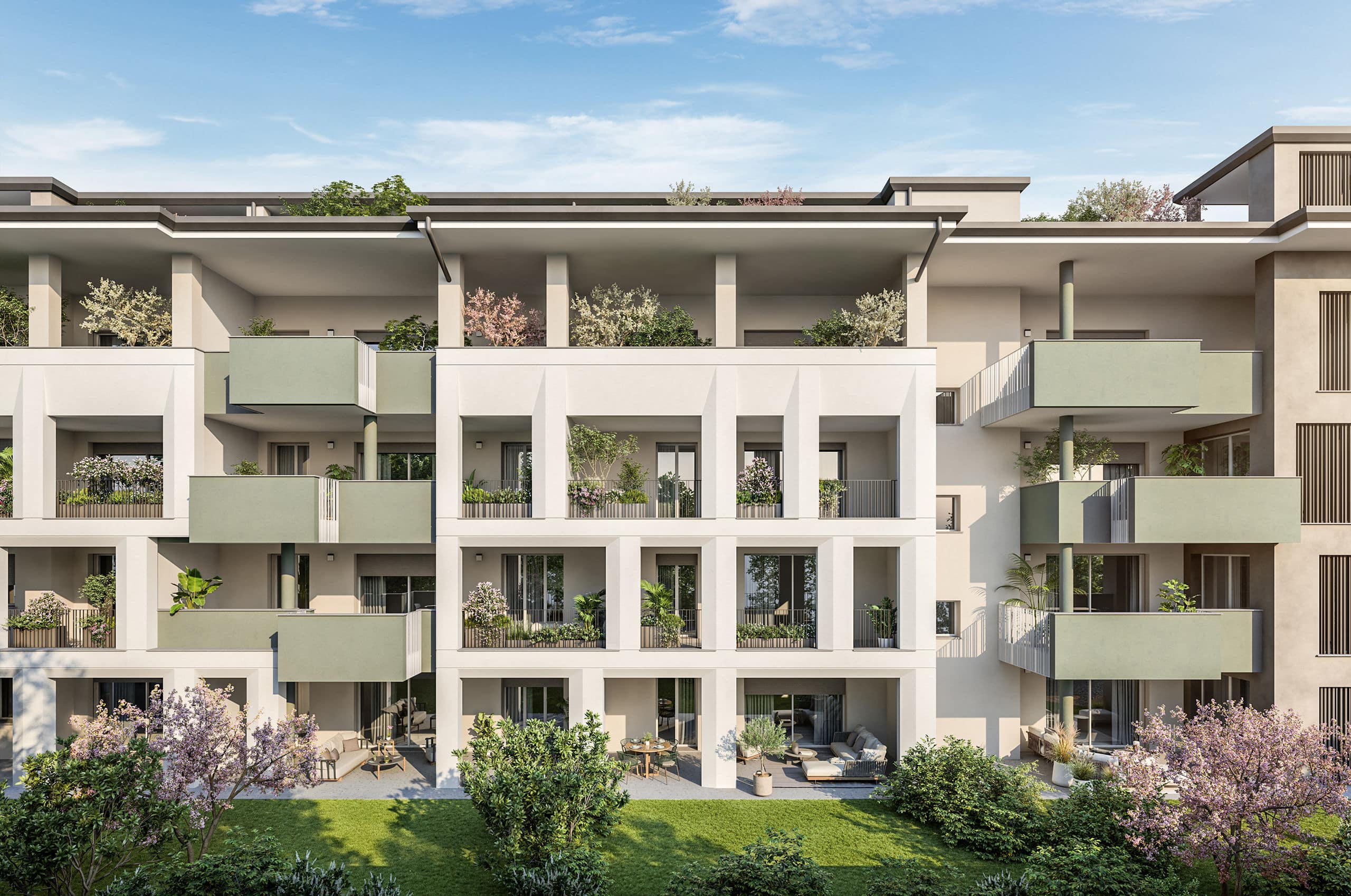 Render esterni nuovi appartamenti in vendita a Vimercate Pinamonte 45