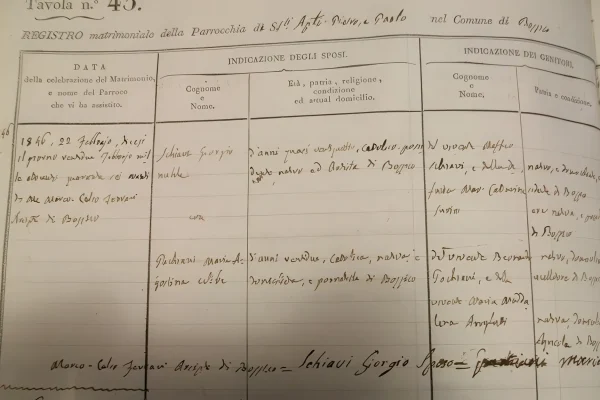 Archivio parrocchiale di Bossico, anno 1846